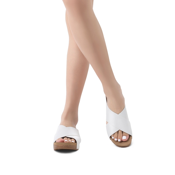 Platform Criss-Cross Flat Sandals - WHITE PU - 1